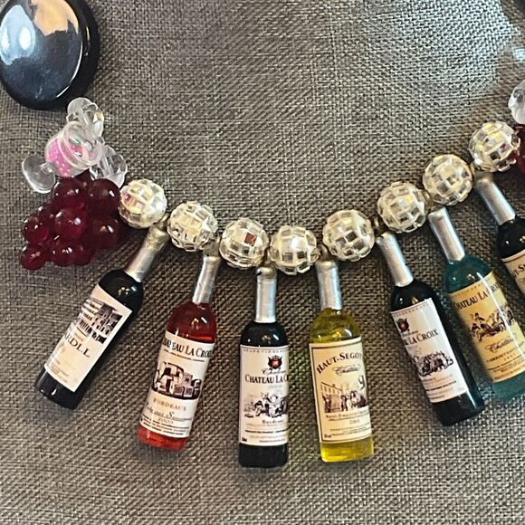 Wine Lover’s Statement Necklace, Miniature Wine Bottle Jewelry with Earrings - Picture 4 of 9